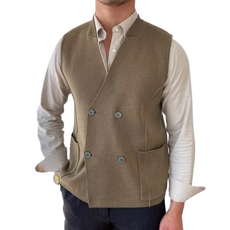 Mens British V Neck Double Breasted Slim-fit Sleeveless Knit Vest 35783950Z