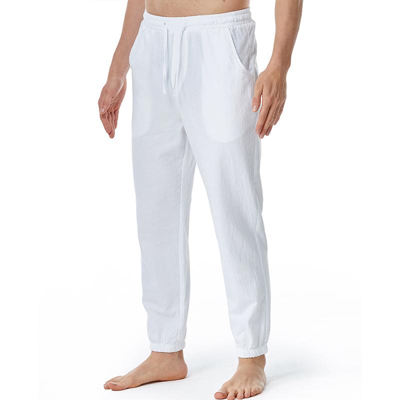 Mens Cotton Linen Drawstring Elastic Waist Casual Jogging Yoga Pants 56549139Z
