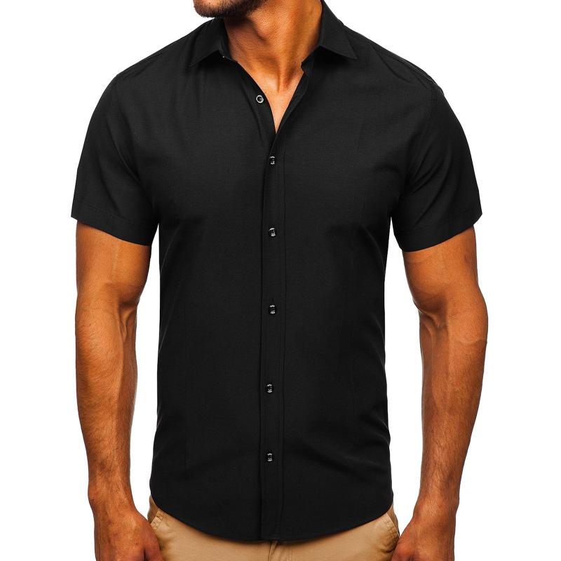 Mens Solid Slim Lapel Short Sleeve Business Casual Shirt 57976358Z
