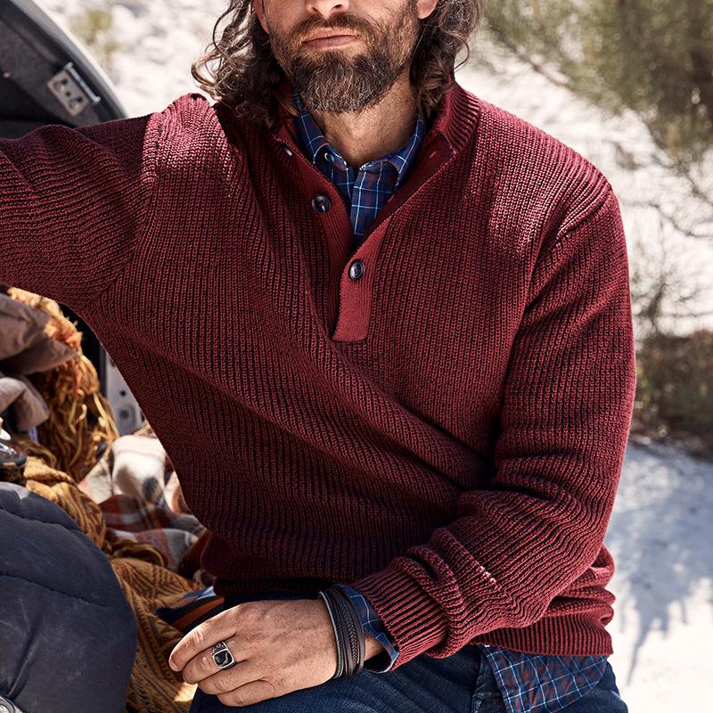 Mens Retro Buttons Stand Collar Long Sleeve Knit Sweater 04304009Z