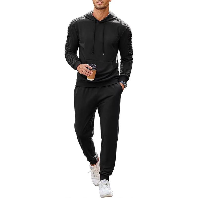 Mens Solid Long Sleeve Hoodie Trousers Sports Casual Set 11426373Z