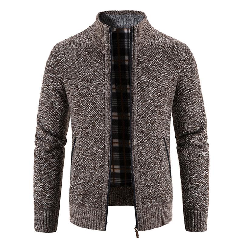 Mens Solid Color Stand Collar Zip Knit Jacket Cardigan 32763214Z