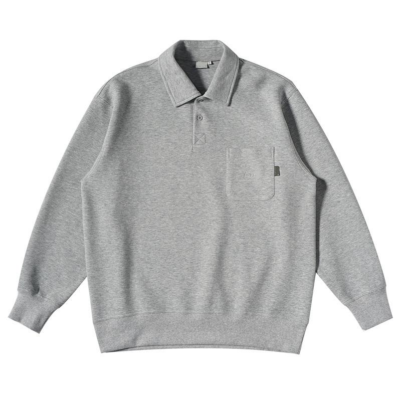 Mens Solid Color Loose Lapel Long Sleeve Casual Polo Shirt 46782182Z