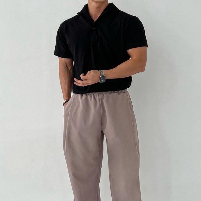 Mens Solid Loose Lapel Short Sleeve Casual Polo Shirt 18416155Z