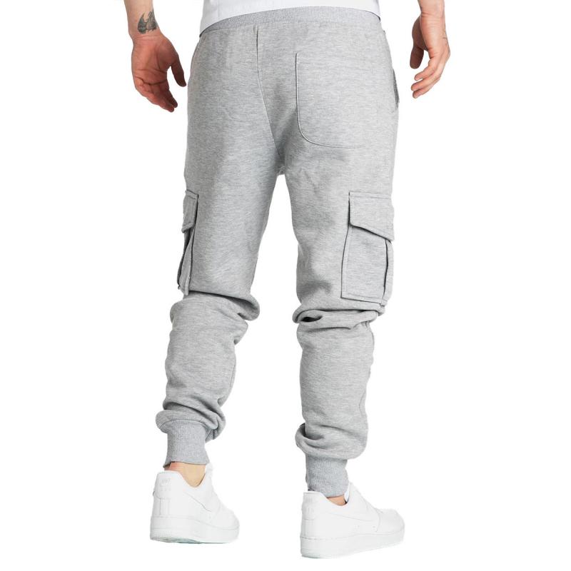 Mens Solid Fleece Multi-pocket Elastic Waist Sports Trousers 90538121Z