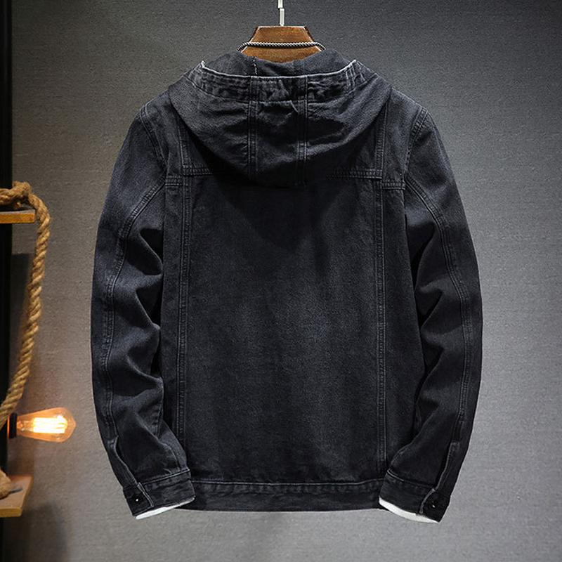 Mens Retro Washed Hooded Multi-pocket Denim Jacket 83429358Z