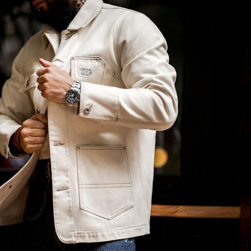 Mens Retro Lapel Multi-pocket Single Breasted Cargo Jacket 51788464Z