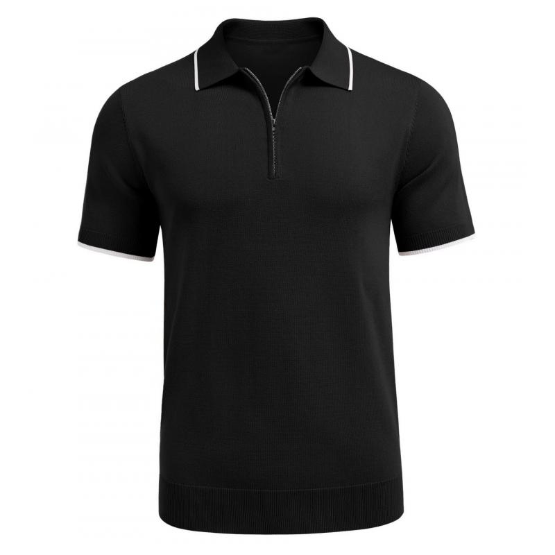 Mens White Line Stitching Lapel Short Sleeve Polo Shirt 7673085Z