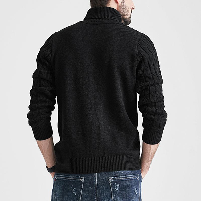 Mens Solid High Collar Long Sleeve Cable Knit Sweater 18417126Z