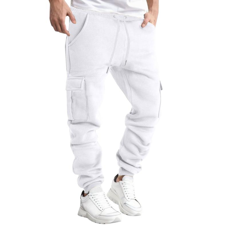 Mens Solid Color Loose Elastic Waist Multi-pocket Thickened Casual Pants 92158056Z