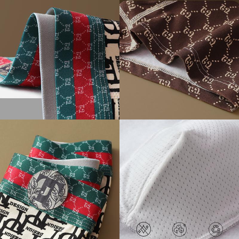 Mens Underwear 4 Pcs Retro Geometric Letters Print Breathable Boxer Briefs Set 80972681Z