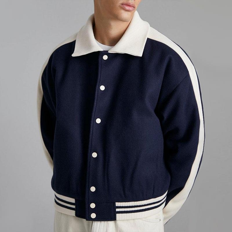 Mens Color Block Lapel Single Breasted Short Casual Jacket 20607681Z