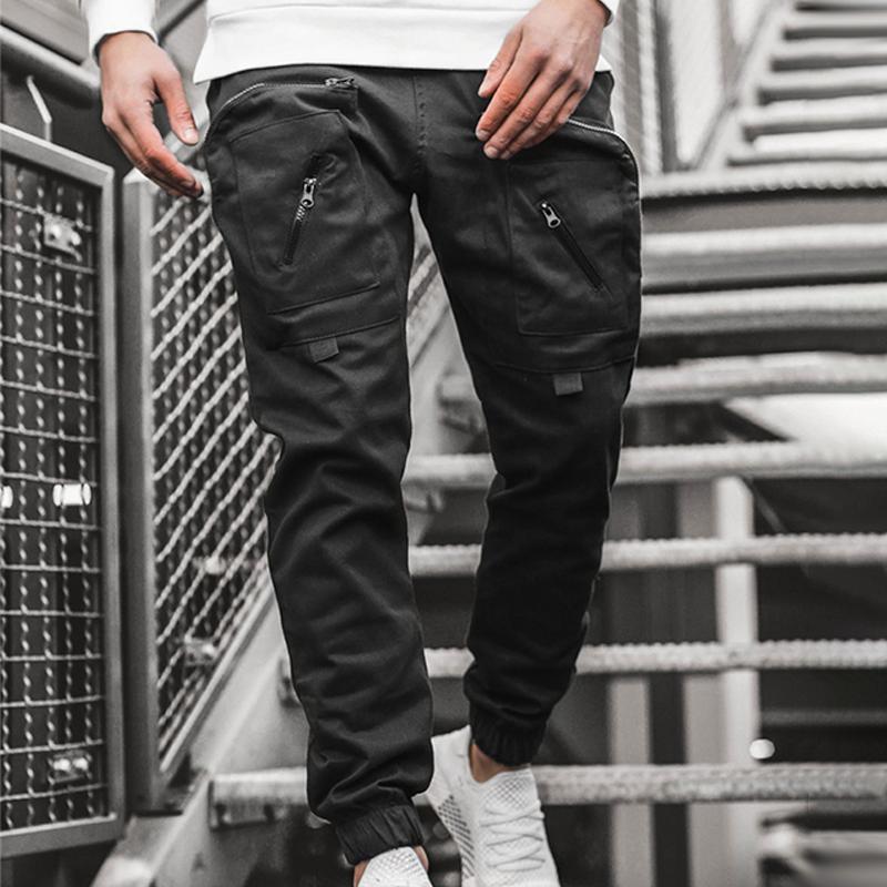 Mens Solid Multi-pocket Cargo Casual Trousers 18043826Z