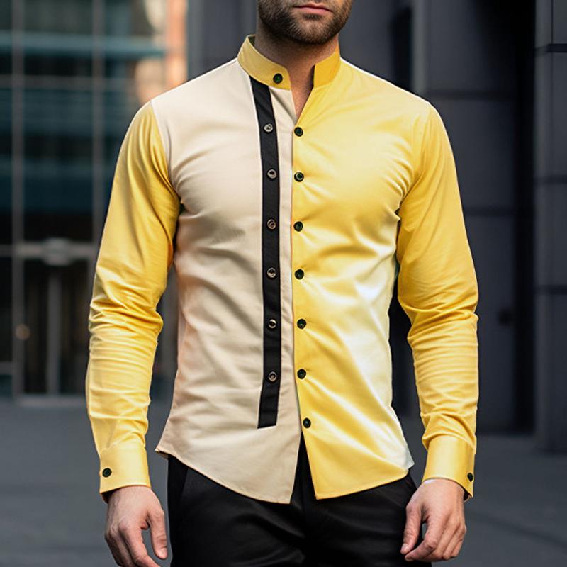 Mens Colorblock Stand Collar Long Sleeve Shirt 58727589Z
