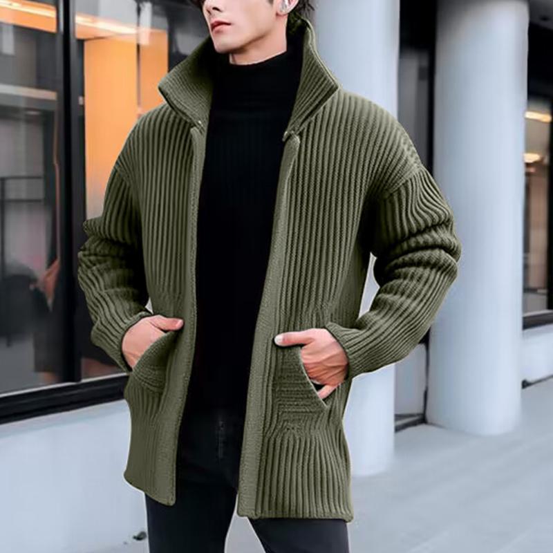 Mens Solid Color Lapel Mid-length Loose Knit Cardigan 45822193Z