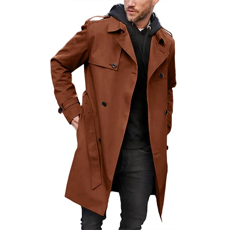 Mens Solid Slim Lapel Double Breasted Trench Coat 99681313Z