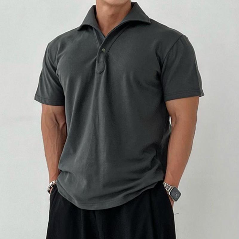 Mens Solid Loose Lapel Short Sleeve Casual Polo Shirt 18416155Z