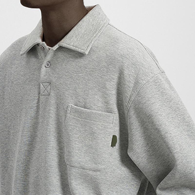 Mens Solid Color Loose Lapel Long Sleeve Casual Polo Shirt 46782182Z