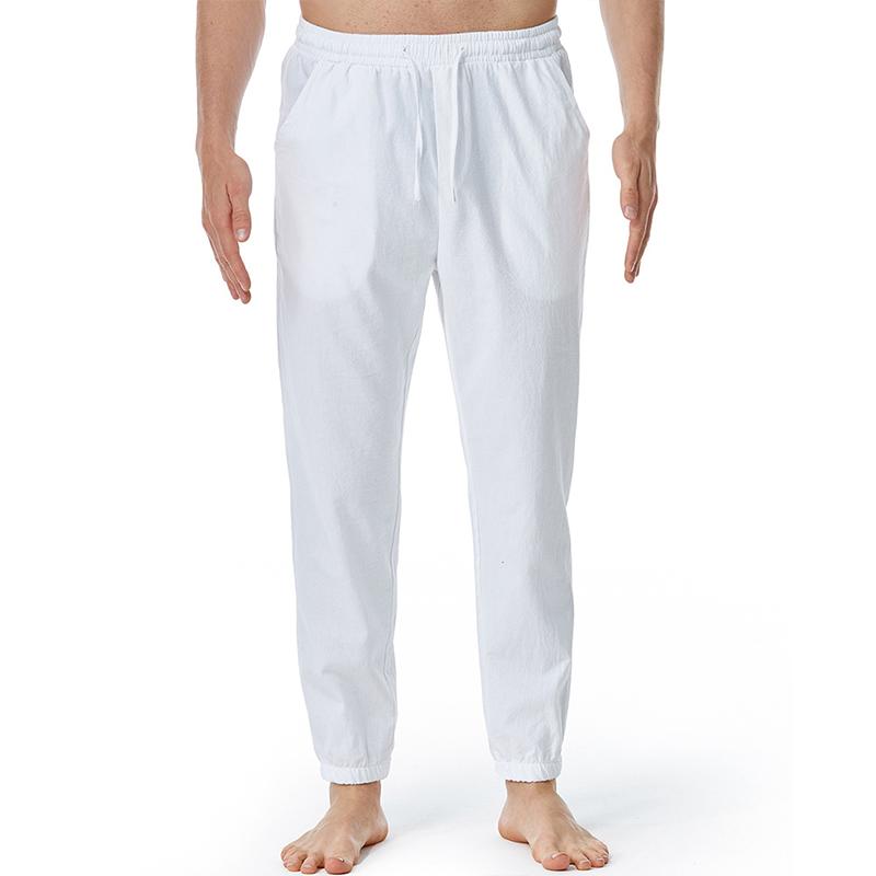 Mens Cotton Linen Drawstring Elastic Waist Casual Jogging Yoga Pants 56549139Z