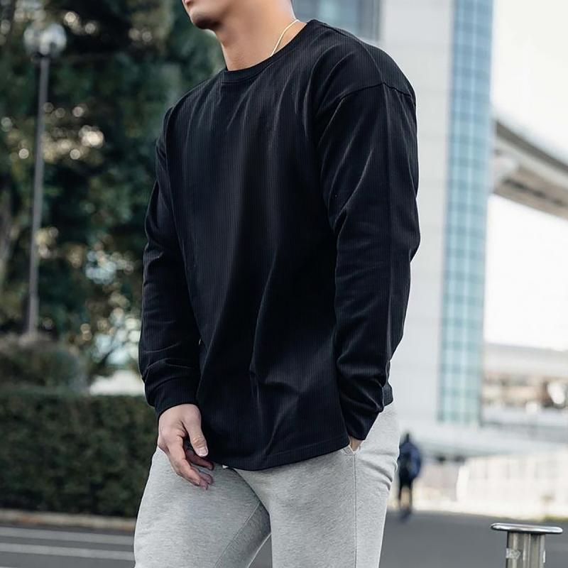 Mens Solid Color Loose Round Neck Long Sleeve T-shirt 92840256Z