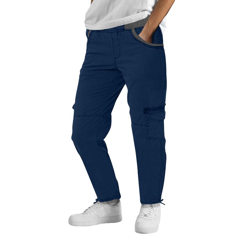 Mens Solid Elastic Waist Zipper Multi-pocket Cargo Pants 03655050Z