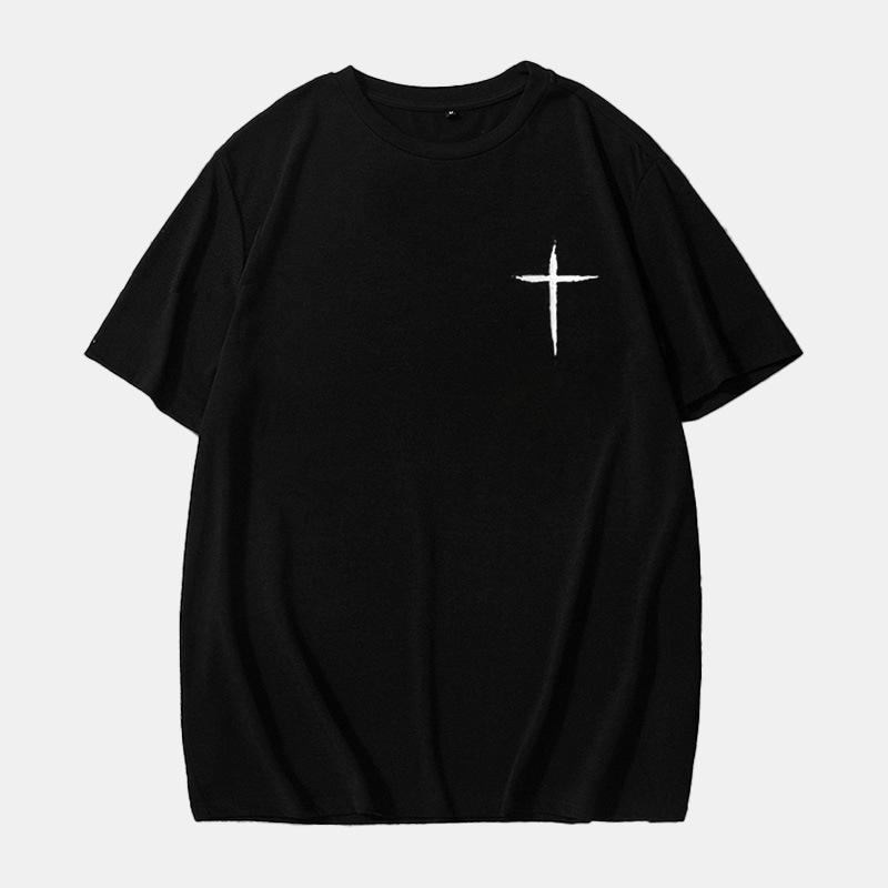 Mens Fashion Cross Print Round Neck Short Sleeve T-shirt 01178488Z