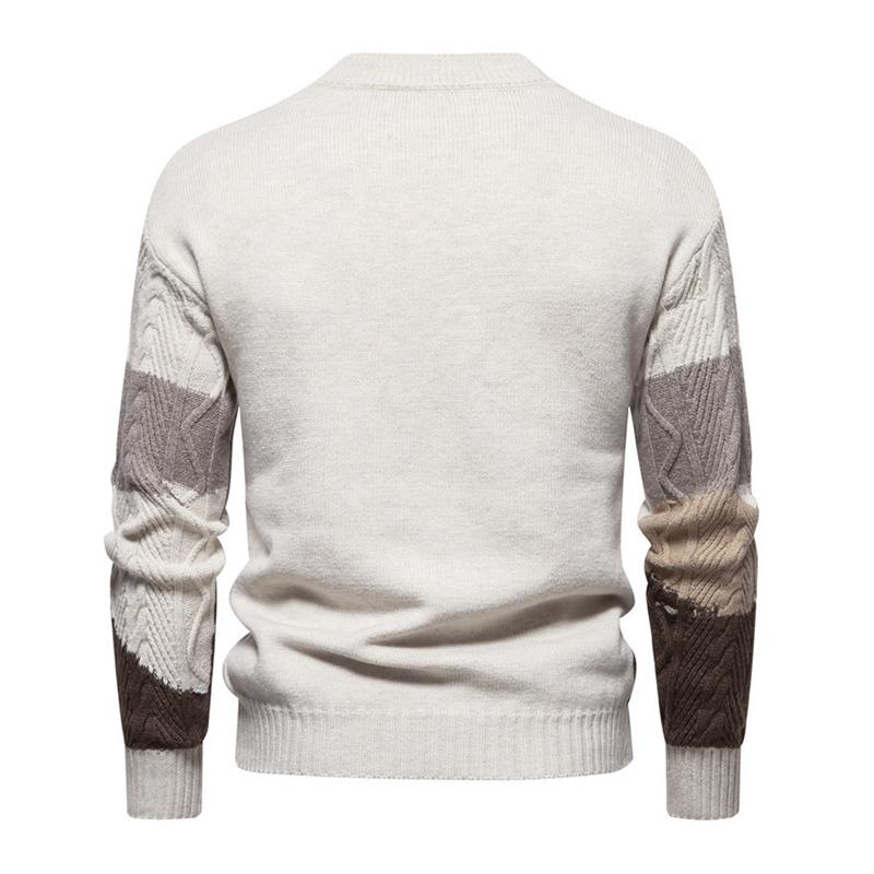 Mens Color Block Round Neck Long Sleeve Knit Casual Sweater 07145896Z