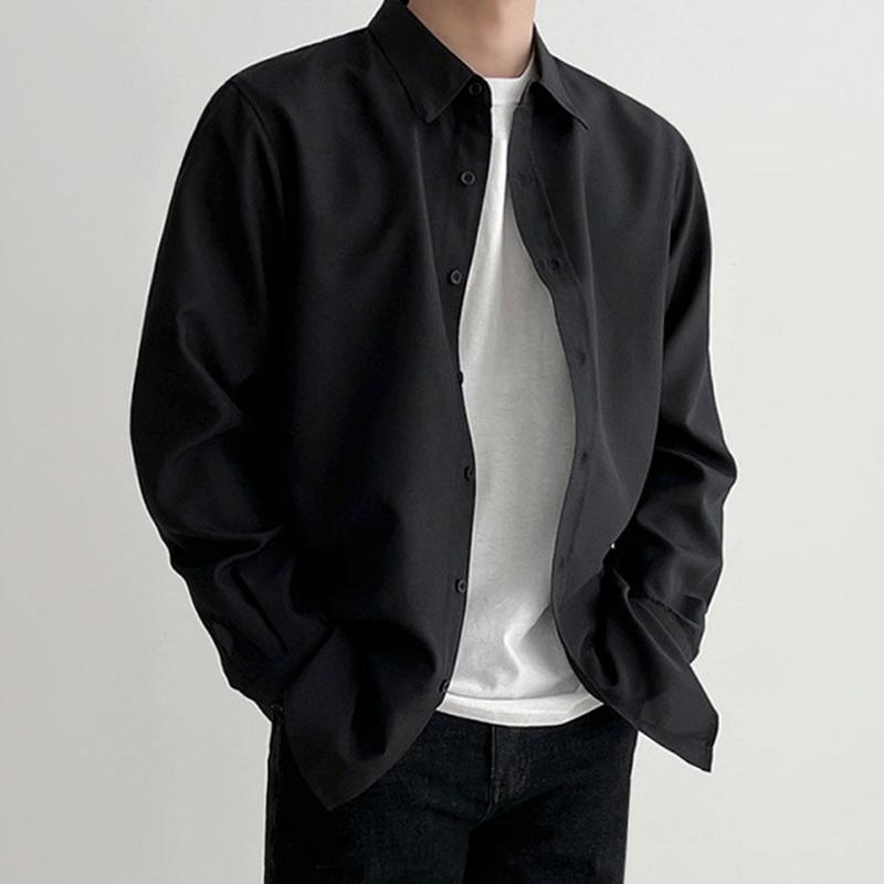 Mens Solid Color Lapel Long Sleeve Casual Shirt 15162929Z