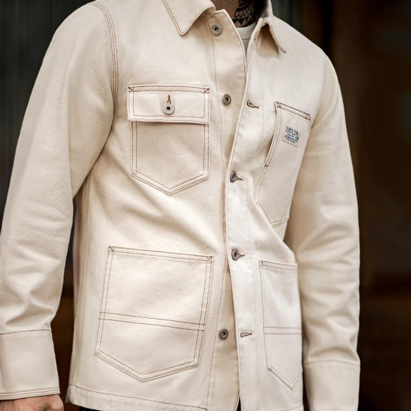 Mens Retro Lapel Multi-pocket Single Breasted Cargo Jacket 51788464Z