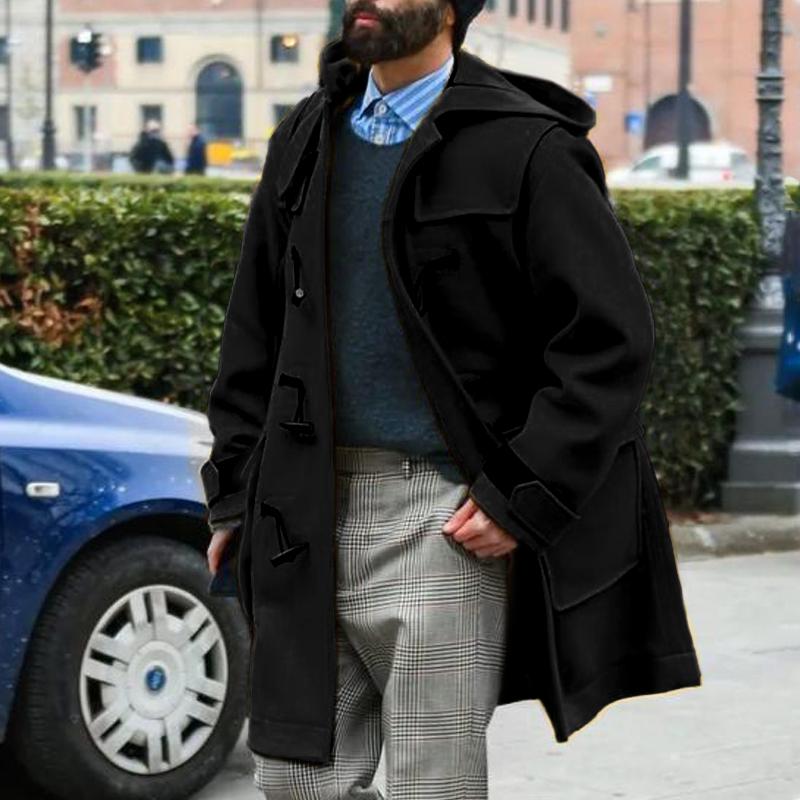 Mens Horn Button Thickened Hooded Coat 56792623Z