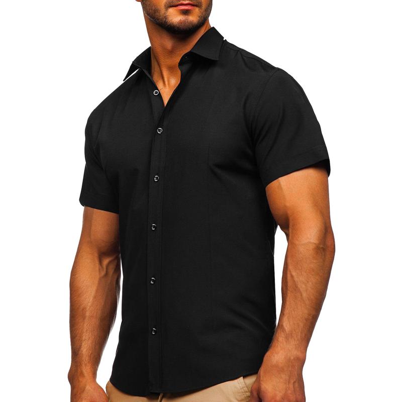 Mens Solid Slim Lapel Short Sleeve Business Casual Shirt 57976358Z
