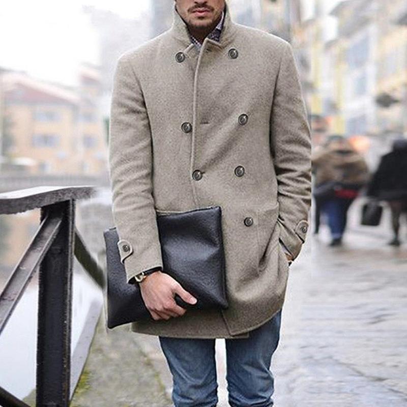Mens Double Breasted Stand Collar Casual Coat 97604994Z
