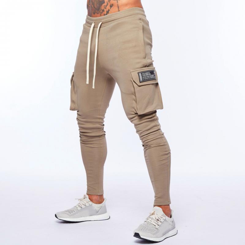 Mens Solid Color Multi-pocket Elastic Waist Sports Trousers 06988156Z