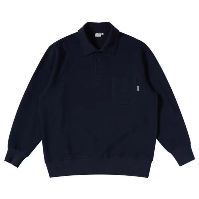 Mens Solid Color Loose Lapel Long Sleeve Casual Polo Shirt 46782182Z