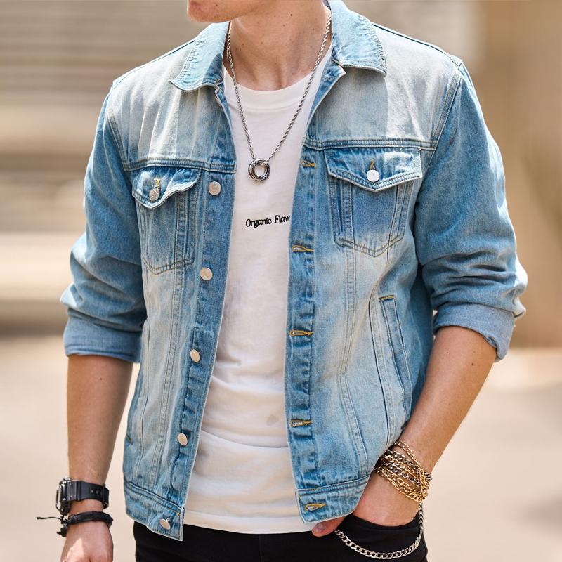 Mens Lapel Multi-pocket Casual Denim Jacket 13530909Z