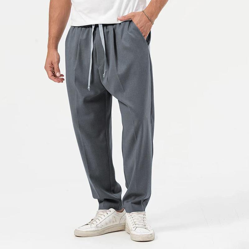 Mens Solid Loose Collarless Cardigan Trousers Casual Set 26852204Z