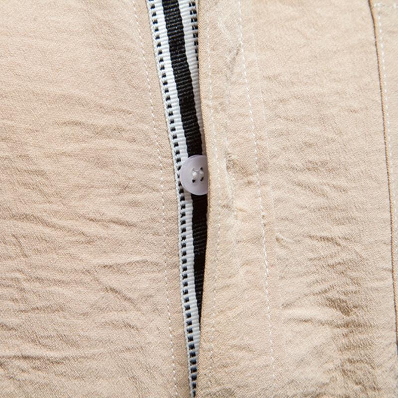 Mens Solid Cotton Linen Lapel Long Sleeve Casual Shirt 07037470Z