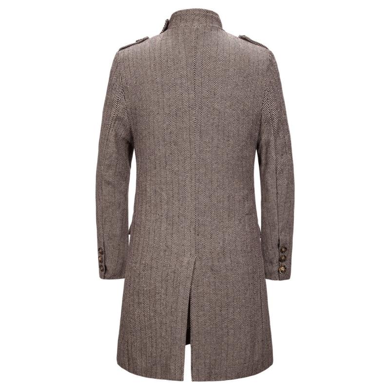Mens Vintage Stand Collar Herringbone Fake Two Piece Coat 79986497M