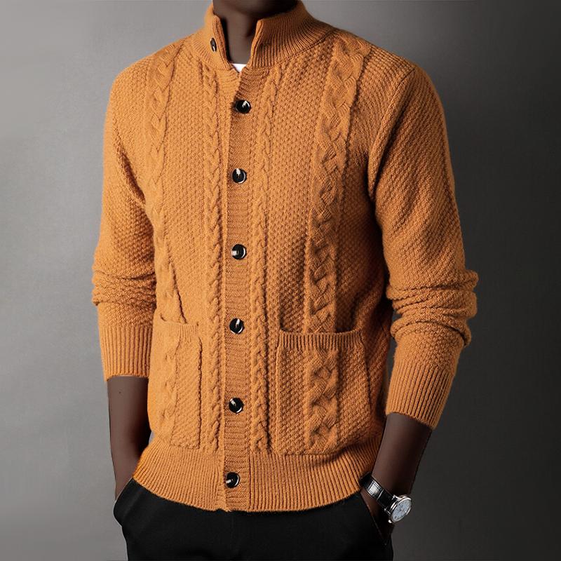 Mens Stand Collar Single Breasted Casual Knit Cardigan 55563704Z