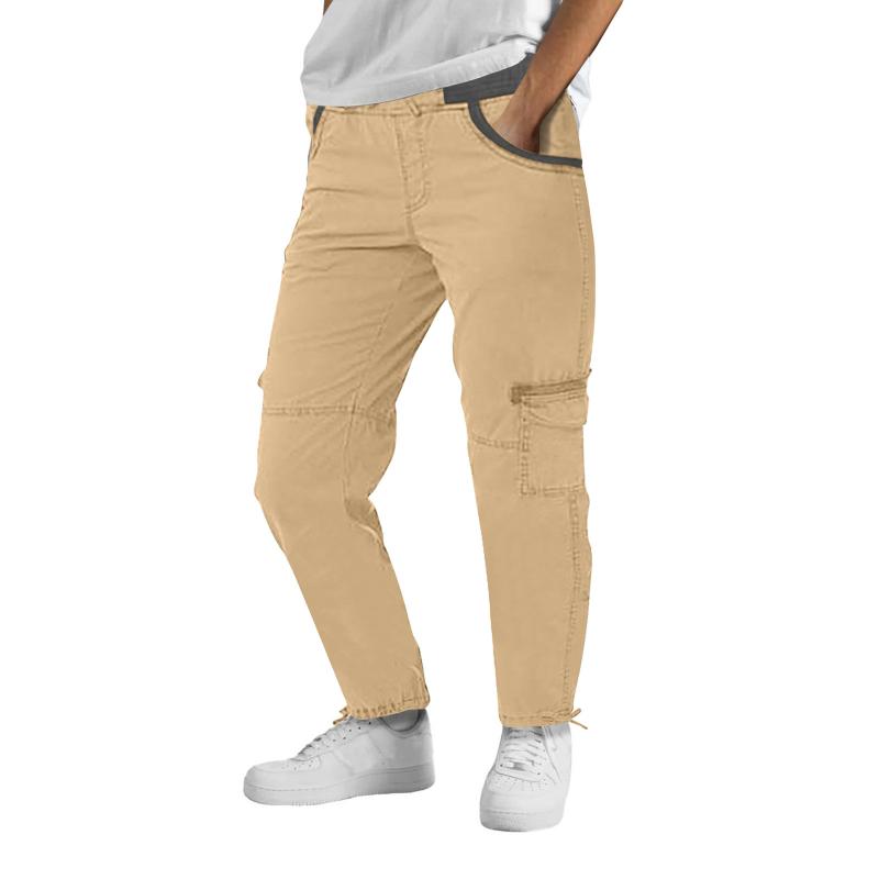 Mens Solid Elastic Waist Zipper Multi-pocket Cargo Pants 03655050Z