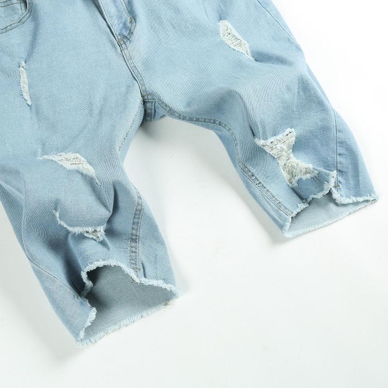 Mens Retro Distressed Holes Denim Shorts 76452806Z