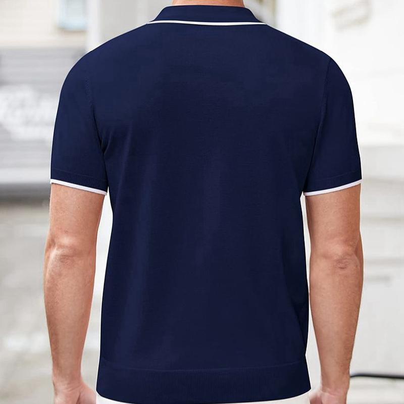 Mens White Line Stitching Lapel Short Sleeve Polo Shirt 7673085Z