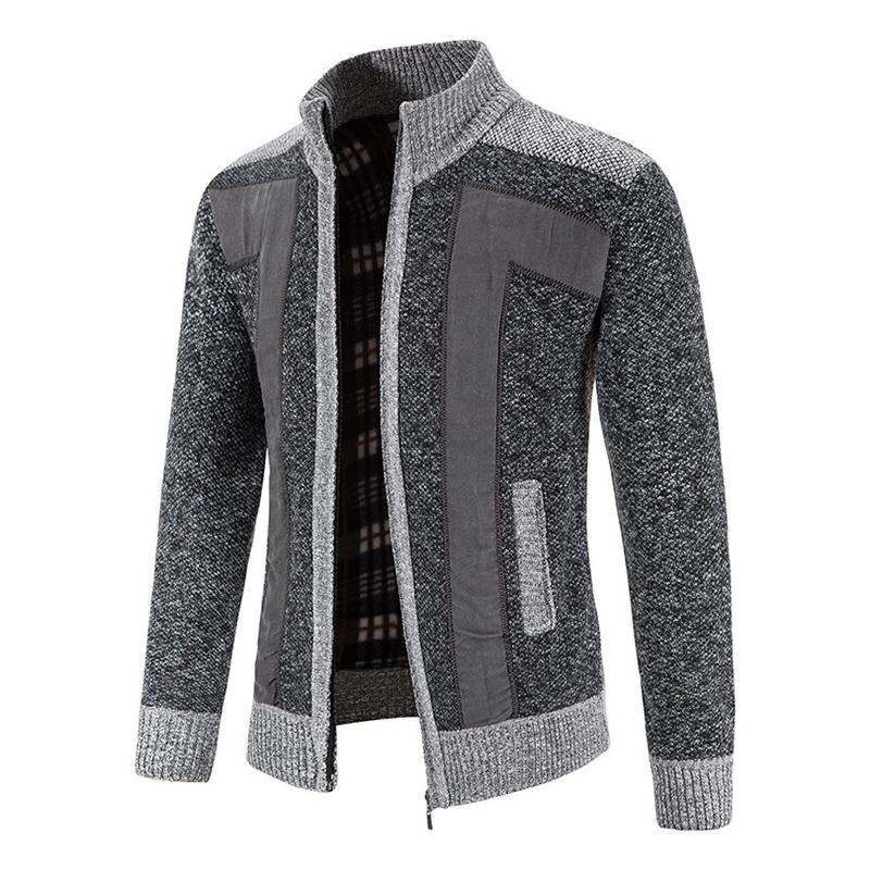 Mens Colorblock Stitching Stand Collar Zip Knit Jacket Cardigan 20839484Z