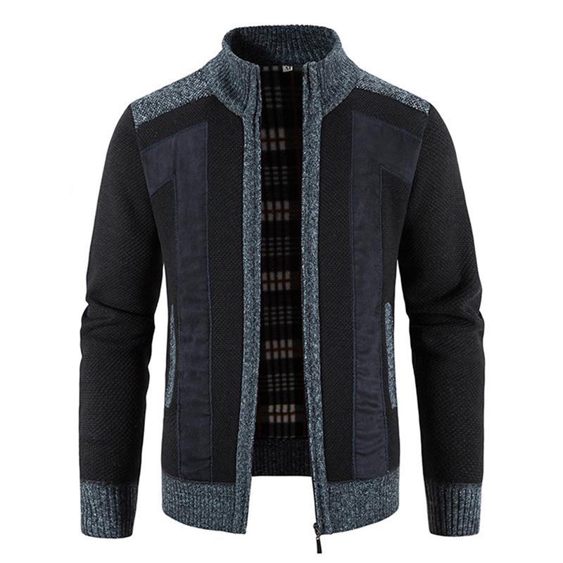 Mens Colorblock Stitching Stand Collar Zip Knit Jacket Cardigan 20839484Z