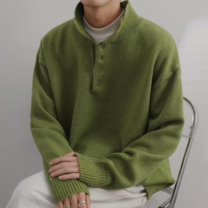 Mens Solid Color High Collar Buttons Long Sleeve Knit Sweater 16953109Z