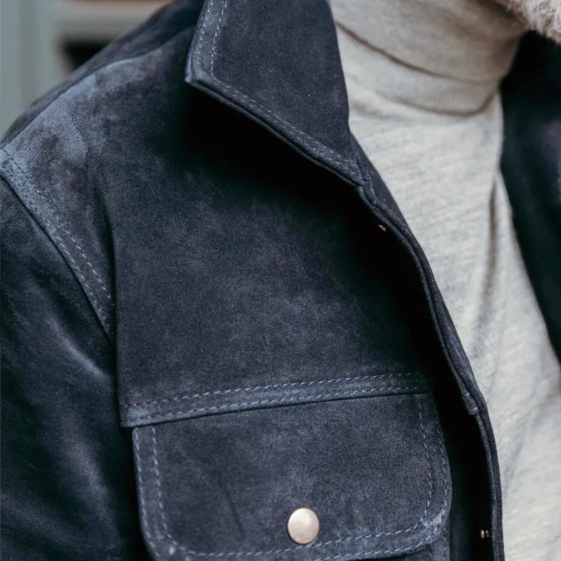 Mens Lapel Single Breasted Suede Jacket 92371927Z