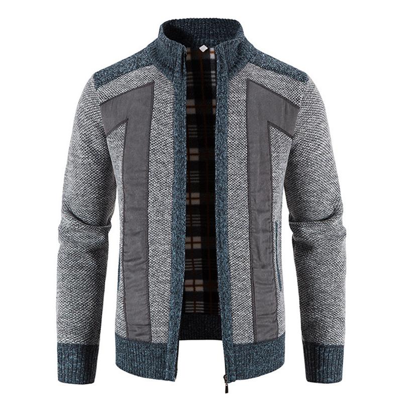 Mens Colorblock Stitching Stand Collar Zip Knit Jacket Cardigan 20839484Z