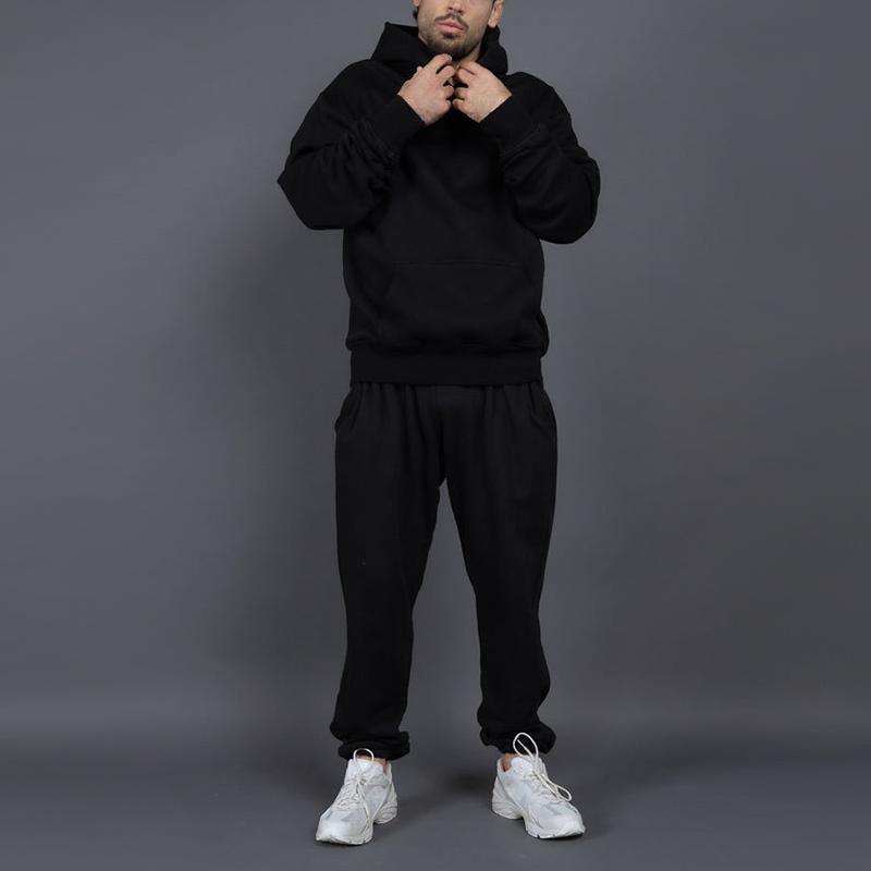 Mens Solid Thicken Loose Hoodie And Trousers Sports Casual Set 19779518Z