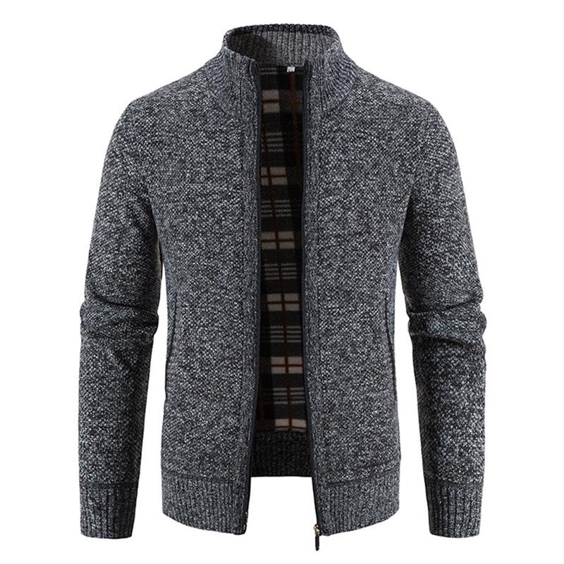 Mens Solid Color Stand Collar Zip Knit Jacket Cardigan 32763214Z