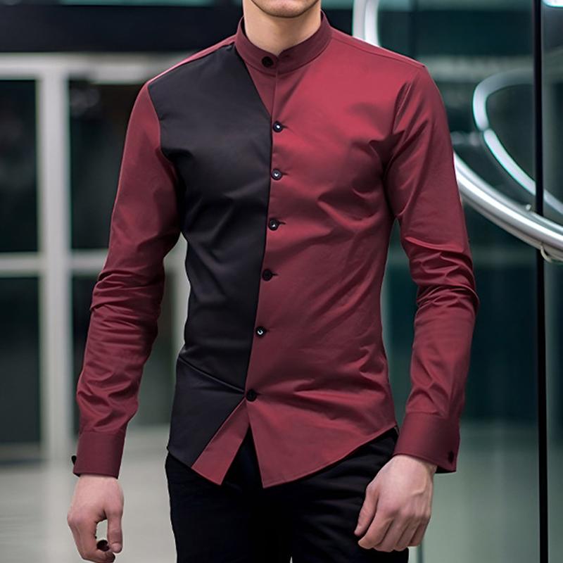 Mens Colorblock Stand Collar Long Sleeve Shirt 98017060Z